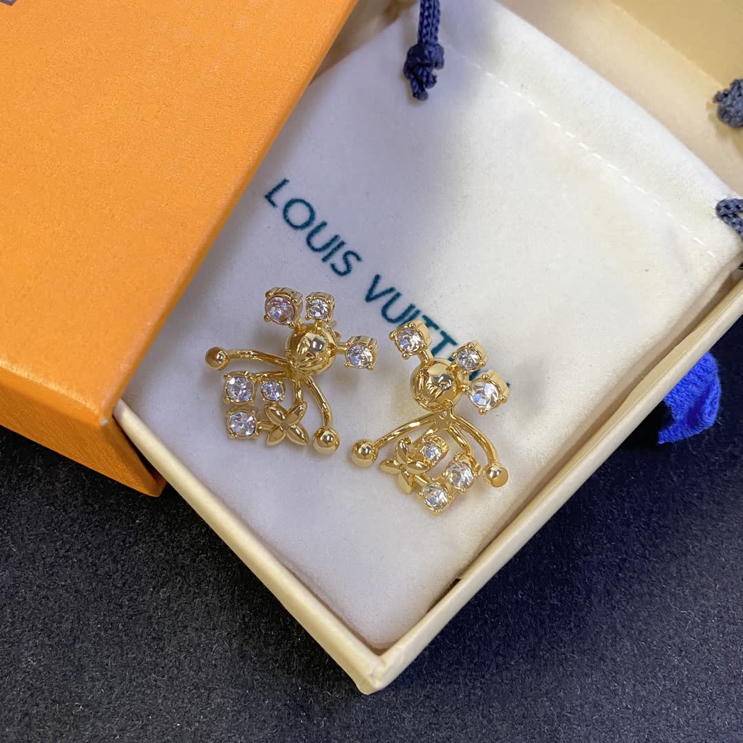 Louis Vuitton Elegant Gold and Crystal Earrings